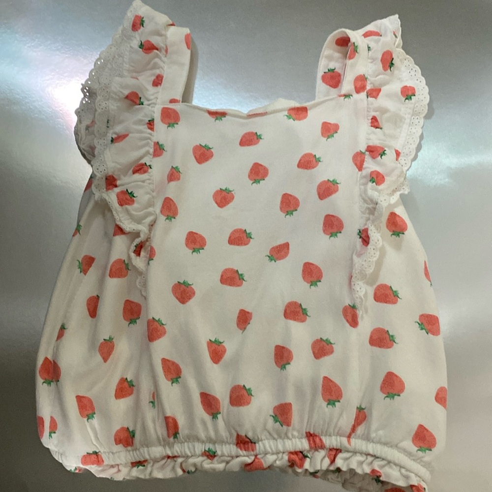 Large strawberry ruffle shirt